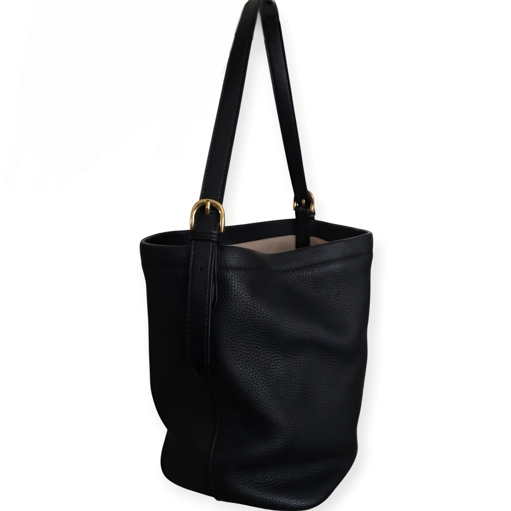 💚Mi Bolsa London Chic Black Leather Bucket Bag☆